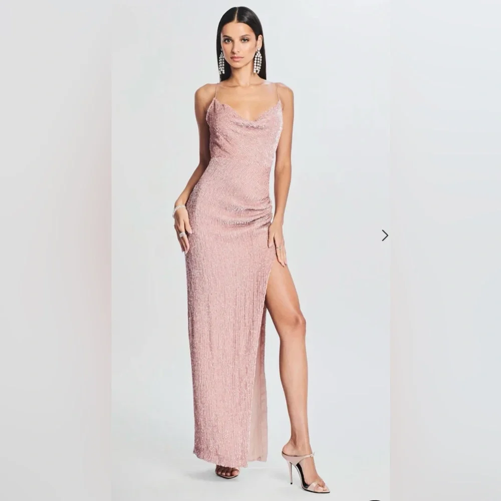 Retrofete Pink Maxi full sequined Dress small w/ leg slit NWOT (NYE) - Picture 4 of 8